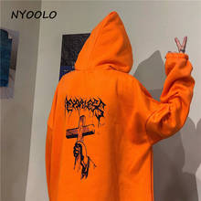 NYOOLO Harajuku street cross letters print thick warm hoodies Autumn winter long sleeve hooded pullovers Sweatshirt women men 2024 - buy cheap