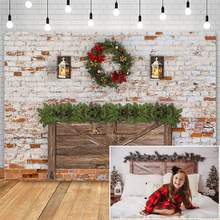 Christmas Headboard Backdrop for Dilapidated Brick Wall Christmas Wreath Decor Birthday Photographic Studio Photo Backgrounds 2024 - buy cheap