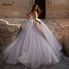 Alonlivn-vestido de novia elegante de tul con escote en V, vestido de novia de corte en A, con botón 2024 - compra barato