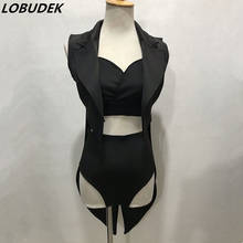 Traje de baile de Jazz para mujer, conjunto de 3 piezas con sujetador negro y pantalones cortos, traje Sexy para escenario, club nocturno, Bar, DJ, cantante, bailarina, ropa de actuación 2024 - compra barato