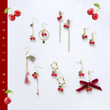 925 Silver Needle Hot red Cherry Sets Earrings Eardrop Sweet Fruit  Bowknot Earrings Female Fashion For Youth Girl Gifts Party 2024 - buy cheap