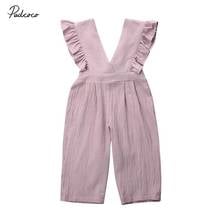 2019 Baby Summer Clothing Toddler Kid Baby Girls Frills Romper Ruffled Solid V Neck Jumpsuit Playsuit Backless Knot Outfit 1-6T 2024 - buy cheap