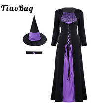 TiaoBug Adult Cosplay Halloween Costume Women Ghost Skeleton Printed Long Evil Wicked Witch Dress with Pointed Hat Necklace Set 2024 - buy cheap