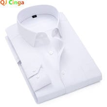 Мужская саржевая рубашка, белая однобортная рубашка с длинным рукавом, квадратным воротником, деловой стиль, синий, розовый, большие размеры 5XL 2024 - купить недорого