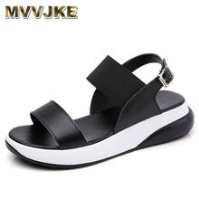 MVVJKE  Shock Absorption Sandals Women Cowhide Wedges Summer Flat Sandals Ladies Comfortable Non-slip Shoes Black Size 35-40 2024 - buy cheap