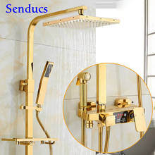 Conjunto de chuveiro quadrado dourado para banheiro, conjunto de chuveiro com ducha dourada e torneira, banheira de luxo 2024 - compre barato