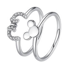 Anéis de prata esterlina 925 para sempre coração minnie, joias originais, anéis de casamento de cristal cz para mulheres, moda anéis de dedo, joia 2024 - compre barato