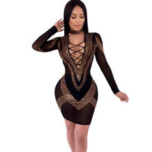 Newest Sexy Long Sleeve Studded Women Dress 2020 Designer Fashion Party Dress Vestido 2024 - buy cheap