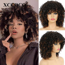 Short Kinky Curly Afro Wigs with Bangs Dark Brown Black Hair Synthetic Wigs for Women Heat Resistant Fiber Daily Party Wigs 14" 2024 - compre barato