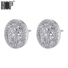 Hip Hop Iced Out Bling Stud Earrings For Men Women Luxury Golden Full Micro Pave Cubic Zircon Lion Stud Earring 2024 - buy cheap