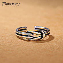 Foxanry 925 Sterling Silver Party Rings for Women Couples Vintage Fashion Love Heart Knot Twining Handmade Jewelry Adjustable 2024 - buy cheap