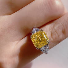 925 Sterling Silver Super Luxury Ice Cut 10X10MM Rectangular High Carbon Simulation Yellow Diamond Female Senior Engagement Ring 2024 - buy cheap