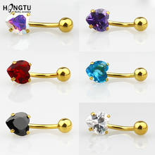 HONGTU 1PC Heart Zircon Belly Button Rings Belly Bar Navel Piercing Jewelry Hot Summer Women Jewelry  Crystal Belly Nombril 14G 2024 - buy cheap