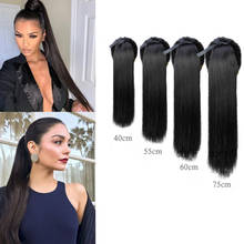 75cm black brown Super Long Straight Clip In Tail Ponytail Hairpiece With Hairpins Synthetic Pony Tail Extensions BUQI 2024 - buy cheap