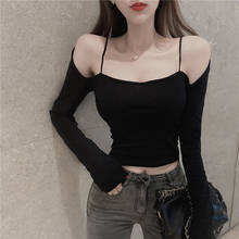 2020 Sexy off-the-Shoulder Top Slim Short off-Shoulder Strap Woman Sweaters Femme Chandails Pull Hiver 2024 - buy cheap