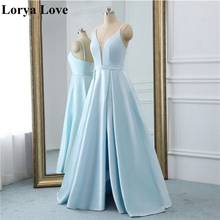 Light Blue Long Prom Dresses 2022 New Formal Party Sleeveless High Quality Vestidos Backless Satin A-Line Simple Evening Gowns 2024 - buy cheap