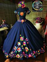 Темно-синее Пышное Платье с открытыми плечами и вышивкой; Vestidos Para XV Años; Милое платье 16; robe de soirée 2024 - купить недорого