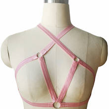 Arnês com design original suave para peito aberto, sutiã rosa, elástico, cinto de bondage, lingerie sexy feminina, gaiola corporal goth rave 2024 - compre barato