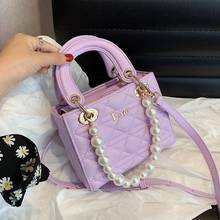 Elegant Female Plaid Pearl Tote bag2020 Fashion New High-quality Leather Women's Designer Handbag Travel Shoulder Messenger Bag 2024 - buy cheap