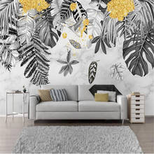 Milofi papel de parede para desenho, mural de folhas tropicais pintadas à mão, nórdico, simples, fresco, tv para sofá, pintura de fundo de parede 2024 - compre barato