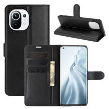 Xiaomi11 Case for Xiaomi Mi 11 (6.8in) Mi11 5G Cover Wallet Card Stent Book Style Flip Leather Protect black M2011K2C M2011K2G 2024 - buy cheap