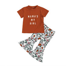 1-6Y Summer Lovely Kids Girls Clothes Sets Letter Print Short Sleeve T Shirts Flowers Flare Pants 2024 - buy cheap