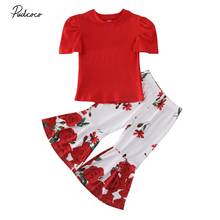2020 Baby Summer Clothing Toddler Kid Baby Girl Christmas Outfit Clothes Puff Sleeve T-shirt Top + Flare Long Pants 2Pcs Sets 2024 - buy cheap