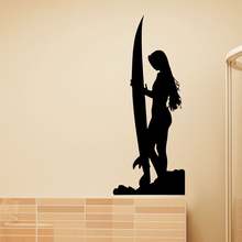 Surfing Wall Decal Surfer Girl Pattern Wall Decals Surfing Sports Vinyl Murals Living Room Bedroom Home Decor Posters J01 2024 - buy cheap