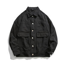 Осенне-зимняя черная джинсовая куртка в японском стиле для мужчин размера плюс, повседневная куртка с длинным рукавом, молодежная уличная одежда для мальчиков, джинсовая свободная Мужская куртка 2024 - купить недорого