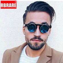 RBRARE Round Punk Flip Cover Sunglasses Men Brand Designer Alloy Frame Retro Women Sunglasses Reflective Mirror Street Beat 2024 - buy cheap