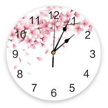 Pink Cherry Blossoms Wall Clock Modern Design Clocks Wall Hanging Home Decor Living Room Round PVC Wall Clocks 2024 - buy cheap