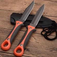 Cuchillo táctico de hoja fija, cuchillo recto de acero + mango de goma, cuchillos de supervivencia para exteriores, cuchillo de bolsillo para acampar con funda K 2024 - compra barato