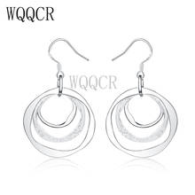 WQQCR Fashion Women's Classic 925  Silver Color Drop Earrings Three Hoop Multilayer Twisted Earrings 2024 - buy cheap