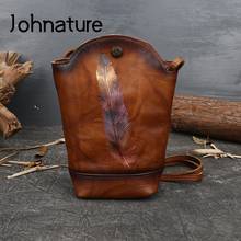 Johnature Genuine Leather Women Bucket Bag 2021 New Ladies Bags Retro First Layer Cowhide Female Shoulder Messenger Bag 2024 - buy cheap