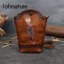 Johnature-Bolso de piel auténtica para mujer, Mini bolsa Retro de cuero de vaca, bandolera de hombro, 2021 2024 - compra barato