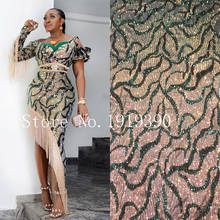 Tela de encaje Nigeriano para vestido, tejido africano de alta calidad con lentejuelas, encaje francés verde, lo último en encaje de red, 2021 2024 - compra barato