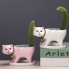 Maceta de cerámica con dibujos animados de gatos para el hogar y la Oficina, maceta bonita para plantas, Cactus, suculentas, arreglo de flores 2024 - compra barato