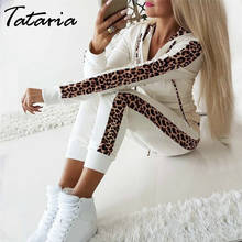 Tataria-Conjunto de 2 piezas para mujer, chándal con estampado de leopardo, abrigo de manga larga, Sudadera con capucha, pantalones, Otoño e Invierno 2024 - compra barato