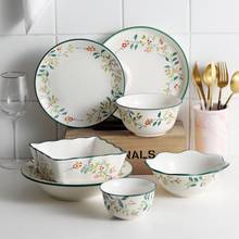 Conjunto de louça cerâmica fresca doméstica porcelana prato de café da manhã pratos macarrão pote utensílios de mesa estilo natureza 2024 - compre barato