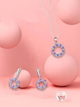 ROLILASON-Conjunto de Cristal púrpura clásicos, pendientes, collar, colgante, regalo conmemorativo de moda, JS795 2024 - compra barato