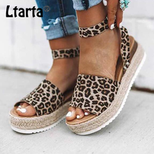 LTARTA/распродажа, летний больших размеров, новые сандалии с пряжкой на рифленой подошве женские леопардовые туфли с переплетенными веревками, обувь на толстом каблуке, HYKL-A 2024 - купить недорого