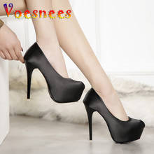 Spring/Autumn Sexy Wedding Shoes Woman Silk Fetish Round Toe Woman Pumps Platform Very High Heel 14CM Ladies Pumps Black White 2024 - buy cheap