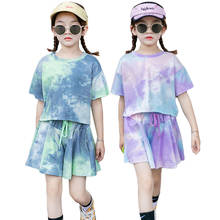 2Pcs Kids Girls Tie Dye Crop Top Tshirt Shorts Set Short Sleeve Summer Clothes Pajama Korean Outfit Streetwear 4-14 Years 2024 - buy cheap