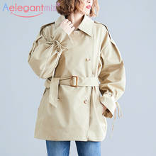 Aelegantmis Oversize Women Trench Coat Fashion Loose Khaki Cropped Windbreaker Overcoat with Belt Ladies Coats New Quality 2022 2024 - buy cheap