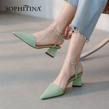 SOPHITINA Pearl Women Shoes Concise Solid Color Ankle Straps Pointed Shallow Mouth Shoes Cow Leather Female Sandals Summer AO613 2024 - buy cheap