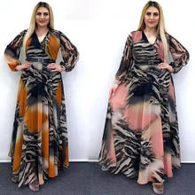 Abaya Дубай Кафтан с поясом мусульманское модное платье шифоновая американская одежда платья с V-образным вырезом арабский халат 2024 - купить недорого