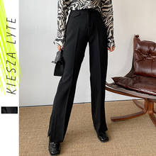 High Waist Women Trousers 2021 Fashion Streetwear Ladies Wide Leg Minimalism Black Female Slits Flare Suit Pants 2024 - buy cheap