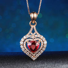 Classical love heart red crystal ruby gemstones diamonds pendant necklaces for women rose gold color choker jewelry bijoux gifts 2024 - buy cheap