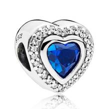 Abalorio de plata esterlina 925 auténtica, accesorio brillante con dos corazones de amor con cuentas de cristal azul, compatible con pulsera, joyería artesanal 2024 - compra barato