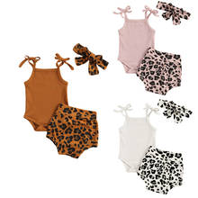0-18M Summer Baby Girls Boys Clothes Sets Leopard Print Sleeveless Knit Solid Romper Shorts Headband 3pcs 2024 - buy cheap
